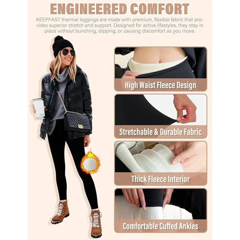 Women's XS Fleece Lined Leggings With Pockets Weather‎ Thick Thermal Warm Winter